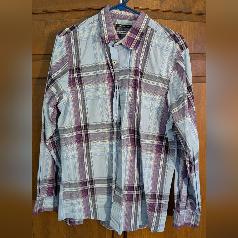 Van Heusen Men's Plaid Shirt - Light Blue and Purple